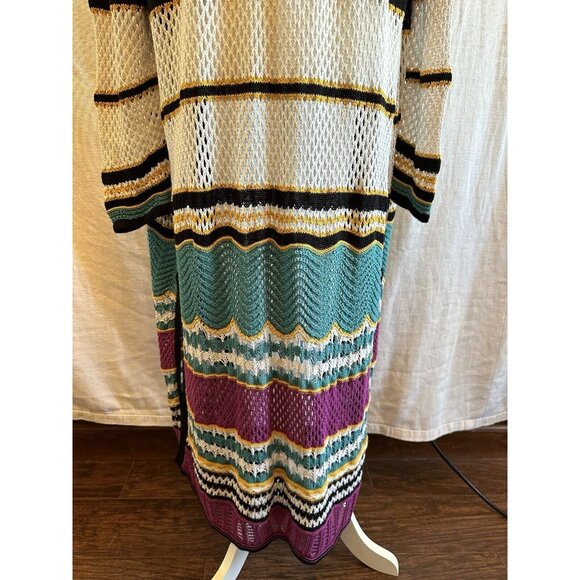 Boston Proper Pink Teal Black Stripe Crochet Duster Cardigan Sweater Sz XL - Picture 5 of 14